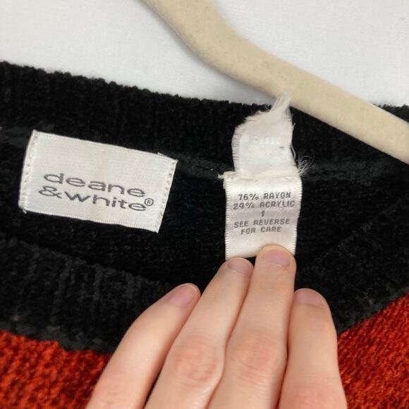 VTG 90s Womens M FLAW Orange Black Geometric Argyle Sweater Cozy Abstract Funky - Picture 4 of 12